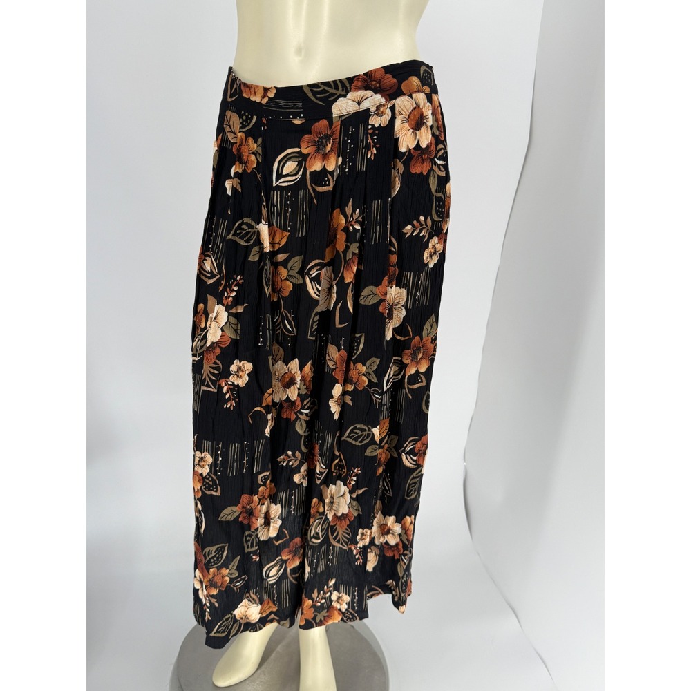 Vintage‎ 90s Whimsigoth Dark Floral Rayon Maxi Skirt